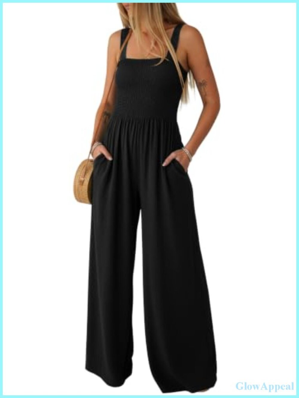 Wide Leg Jumpsuit for Women Casual Sleeveless Overall Romper with Pockets